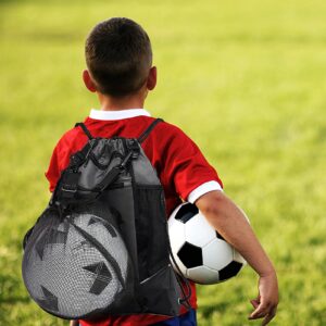 KAEGREEL Drawstring Soccer Bag for Boys, Foldable Basketball Backpack Gym Bag Sackpack Sports Sack with Detachable Ball Mesh Bag for Volleyball Baseball Yoga, Grey