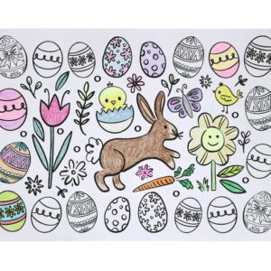 Iconikal Color-Your-Own 2-Sided Reversible Disposable Paper Place Mats, 14 x 10-inches, Easter, 22-Count