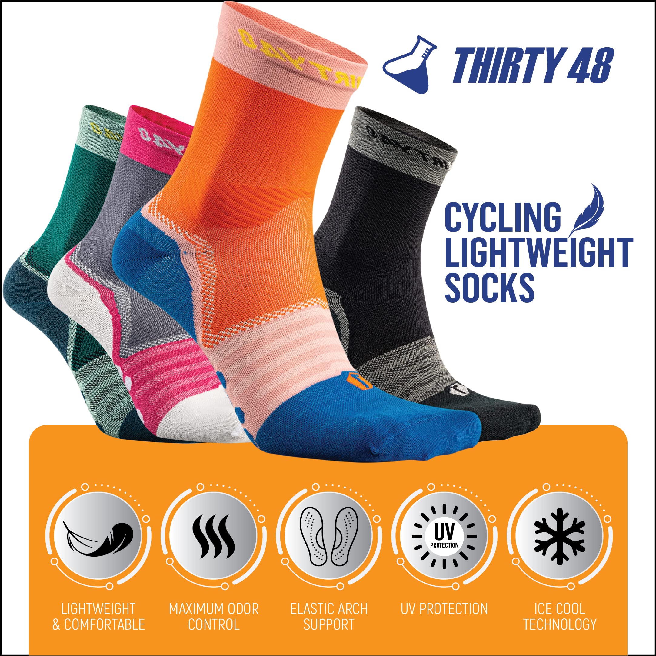 Thirty48 Cycling Socks with S.Café Fabric, Odor Resistant, UV Protection, Quick Drying