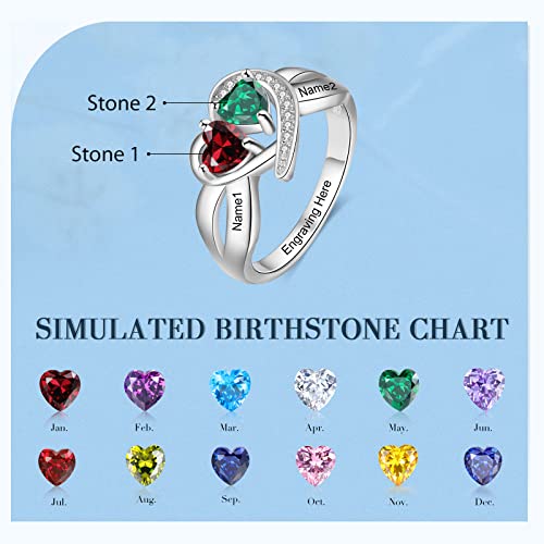 Personalized Promise Rings for Her Love Heart Women Engagement Custom Names Mothers Ring with 2 Simulated Birthstones Jewelry for Women (7)