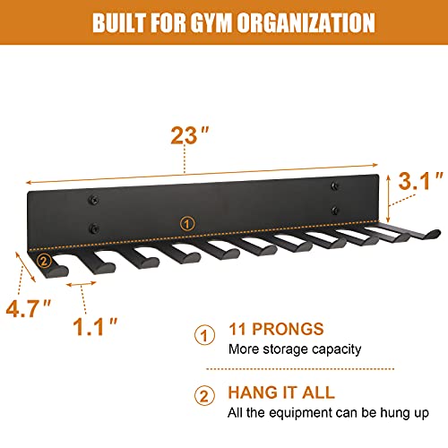 Multi-Purpose Storage Rack Resistance Bands Rack Gym Storage Rack Fitness Bands Rack Heavy Duty Rack 11 Hooks for Resistance Bands, Straps, Jump Ropes, Foam Rollers, Weight Belts, Tools (L-23")