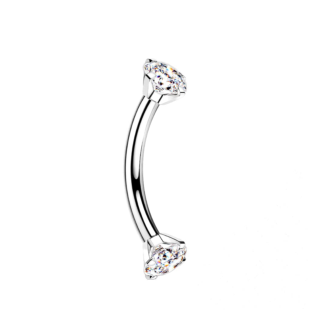 Dynamique Implant Grade Titanium Curved Barbells With Internally Threaded Prong Set CZ Ends (Sold Per Piece)