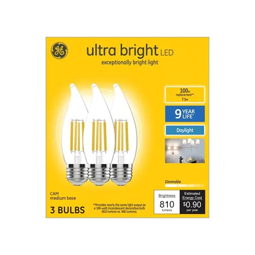 GE ultrabright LED 100 watt Equivalent CA12 Daylight Dimmable Decorative Light Bulb (3-Pack)