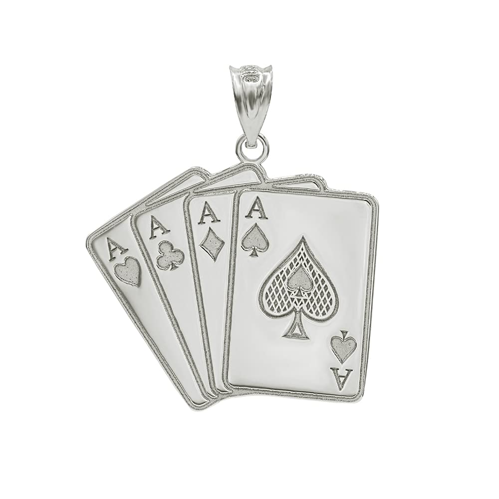 Certified 925 Sterling Silver Personalized Engraved Four of a Kind Aces Playing Cards Name Pendant