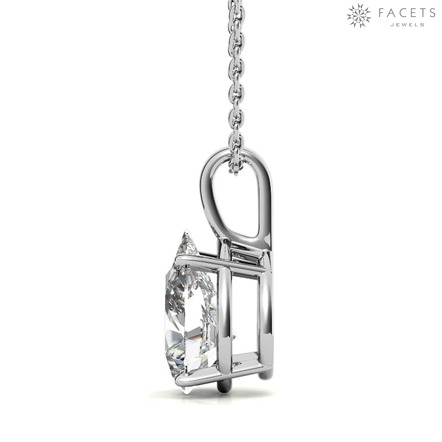 FACETS JEWELS 14K White Gold 1 carat 8.5 mm x 5.5 mm DEF Color Pear Cut Moissanite Classic 4 Prong Set Solitaire Simulated Diamond Pendant for Women Girls (AFP0031_14KW1)