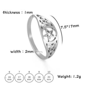 Amaxer Pentacle Pentagram Star Irish Celtic Triquetra Triangle Trinity Knot Finger Ring Stainless Steel Amulet Jewelry for Women (Silver, 7)