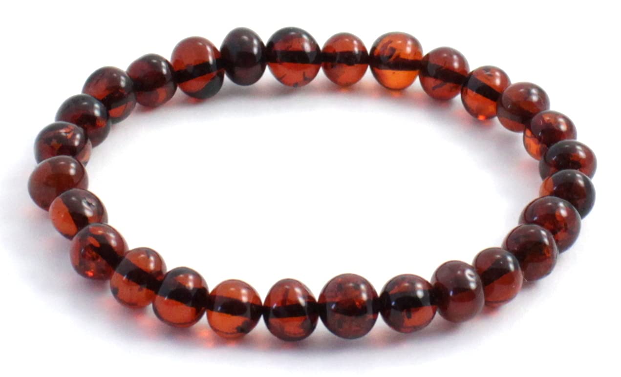 TipTopEco Baltic Amber Adult Stretch Bracelet for Men or Women - 7 Inches Long - Polished Cherry Beads