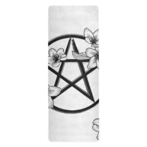 GOODOLD Pentagram And Flowers Yoga Mat Non-slip Eco Friendly Yoga Towel Exercise Indoor Outdoor Gym Pilates With Storage Bag for Women Men, 71 x 26inch