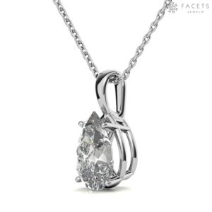 FACETS JEWELS 14K White Gold 1 carat 8.5 mm x 5.5 mm DEF Color Pear Cut Moissanite Classic 4 Prong Set Solitaire Simulated Diamond Pendant for Women Girls (AFP0031_14KW1)