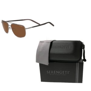 Serengeti Tellaro 8821 60 MM Shiny Gunmetal with Dark Brown Inside Temple Tips/Mineral Polarized Drivers Cat 2 to 3 Rectangular Sunglasses for Men + BUNDLE with Designer iWear Eyewear Kit