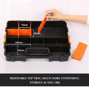 EMENTOL 2PCS Toolbox Organizer Sets, 20 Removable Dividers, Durable Plastic Box, Excellent for Screws, Nuts, Small Parts, 34-Compartment, Black/Orange, 2 Pieces Set