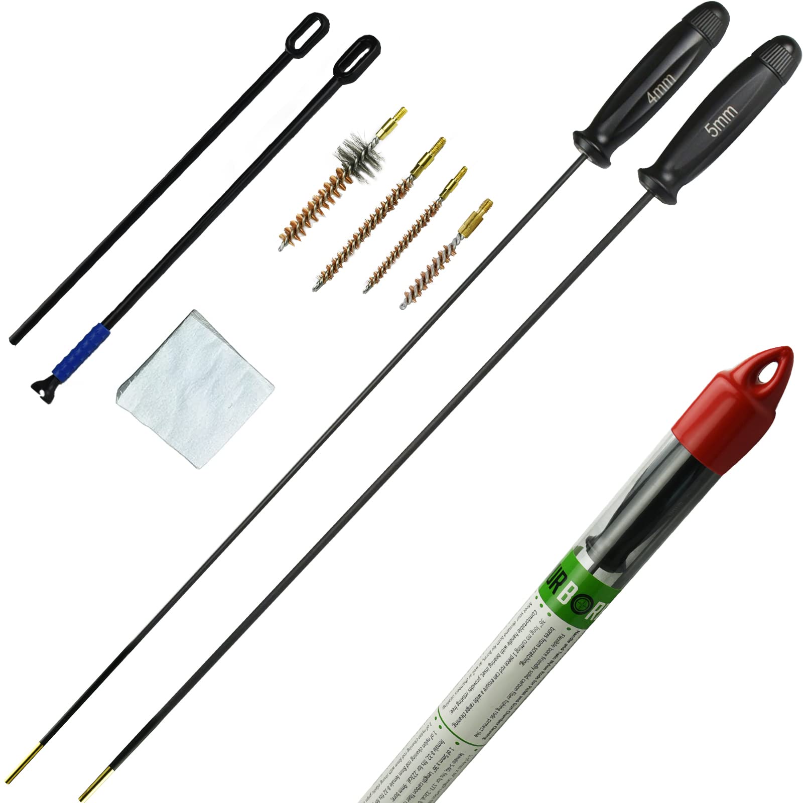 Gun Cleaning one Piece Long Rod kit 2 Carbon Fiber rods (4,5mm) 36" Long with 2 Plastic Chamber Cleaning rods Packed in one Tube bore Friendly…