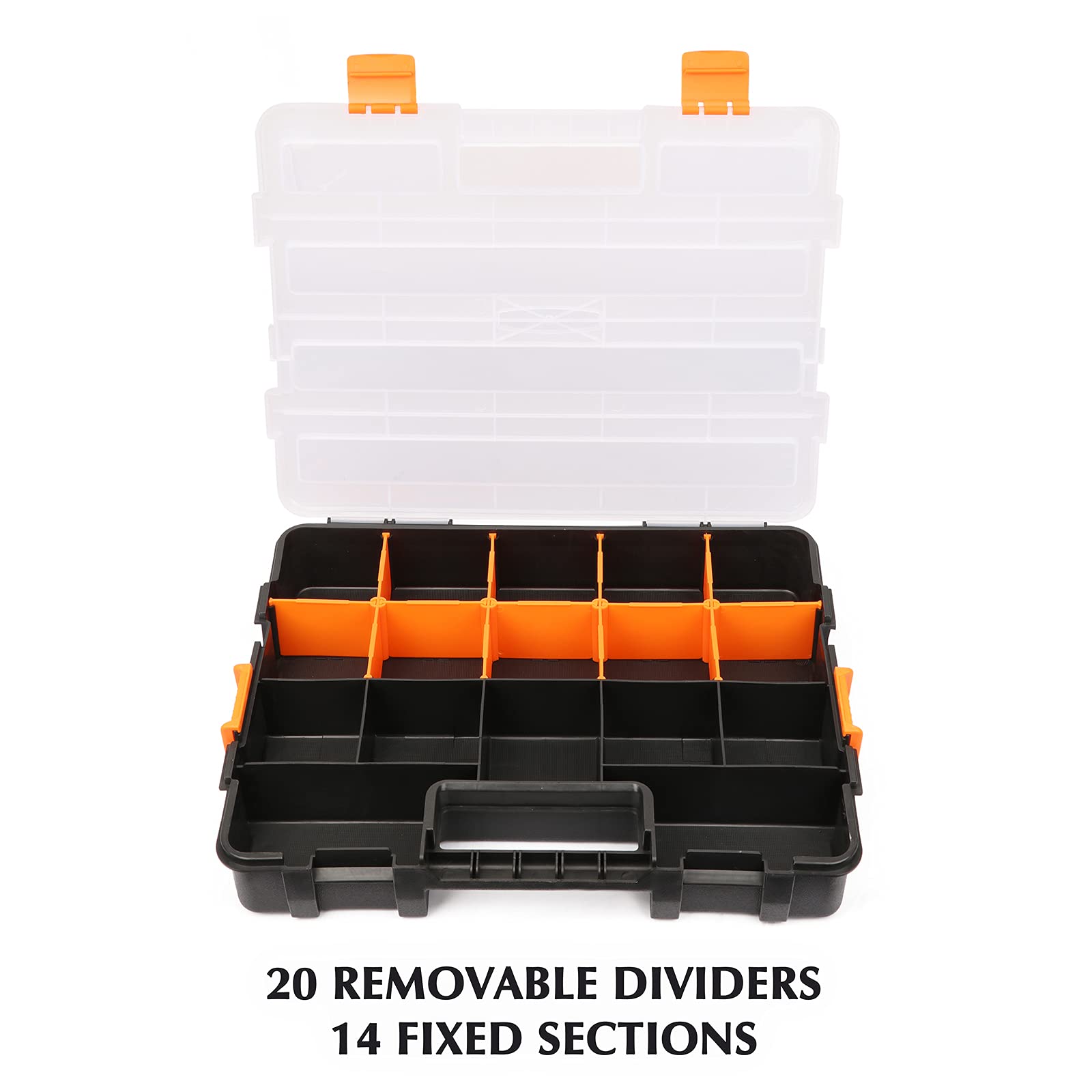 EMENTOL 2PCS Toolbox Organizer Sets, 20 Removable Dividers, Durable Plastic Box, Excellent for Screws, Nuts, Small Parts, 34-Compartment, Black/Orange, 2 Pieces Set