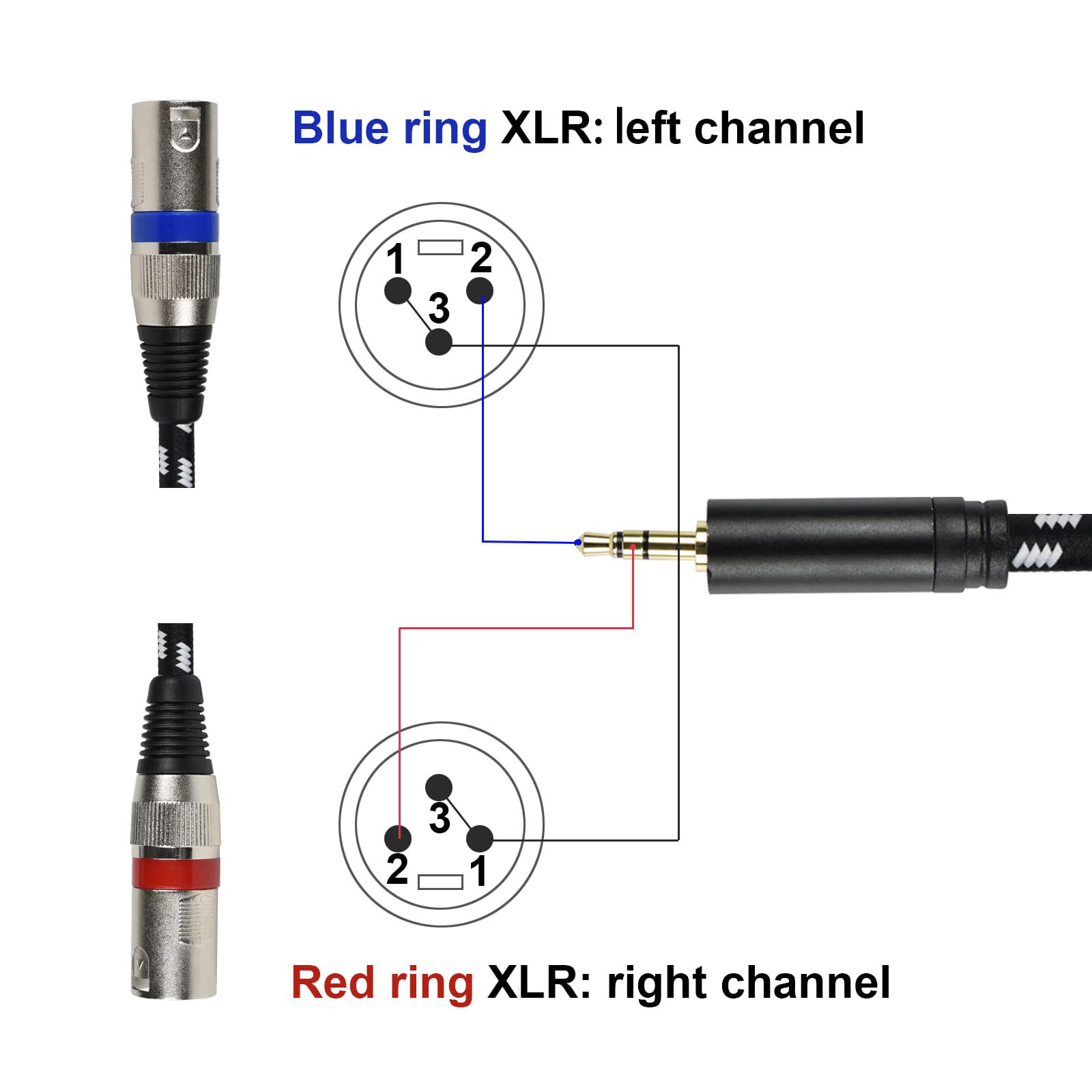 Mugteeve 3.5 mm to Dual XLR Male Y Splitter Cable, 6.6 Feet Stereo 1/8 Mini TRS Headphone Jack to L/R Double XLR Male Aux Cord, Noise Free, Nylon Braided, for Studio Monitor Speaker and Phones