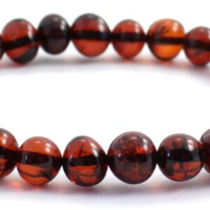 TipTopEco Baltic Amber Adult Stretch Bracelet for Men or Women - 7 Inches Long - Polished Cherry Beads