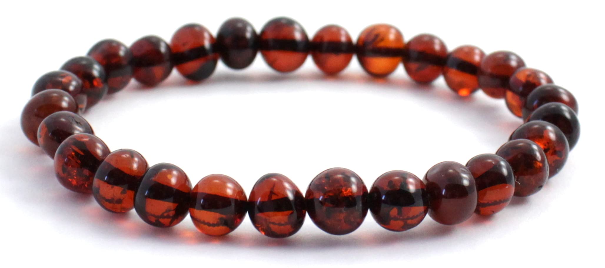 TipTopEco Baltic Amber Adult Stretch Bracelet for Men or Women - 7 Inches Long - Polished Cherry Beads