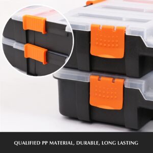 EMENTOL 2PCS Toolbox Organizer Sets, 20 Removable Dividers, Durable Plastic Box, Excellent for Screws, Nuts, Small Parts, 34-Compartment, Black/Orange, 2 Pieces Set