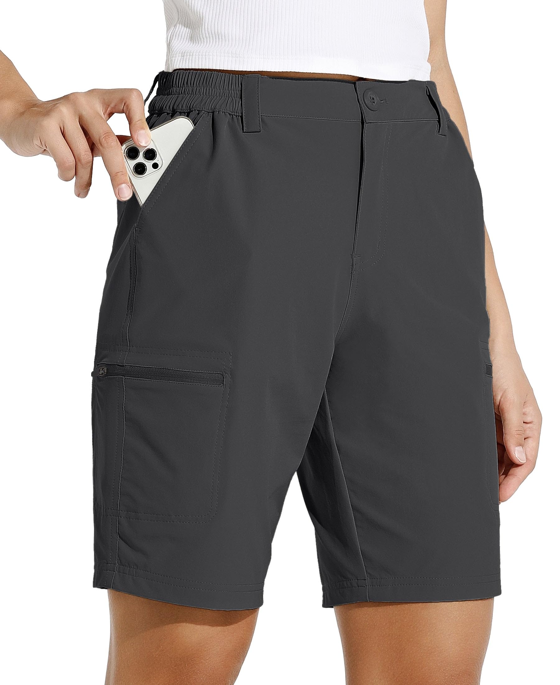 Willit Women's 10" Hiking Cargo Shorts Stretch Golf Active Long Shorts Quick Dry Outdoor Summer Shorts Deep Gray M