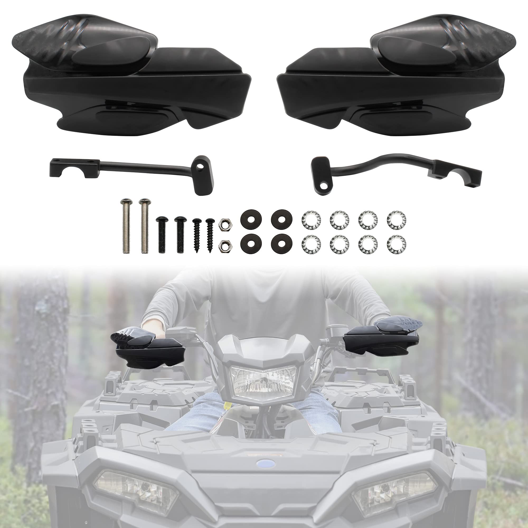 SAUTVS Handguards with Mount Brackets Kit for Polaris Sportsman Scrambler 400 450 570 850 XP 1000 2007-2024 Black Hand Guards Protector Accessories (2PCS, Replace #2876846, 2879380)