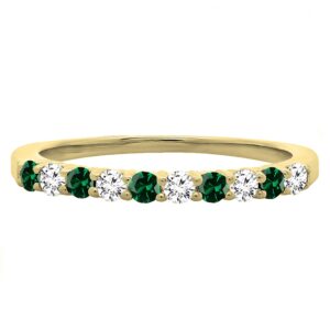 Dazzlingrock Collection Round Lab Created Emerald & Natural Sparkle White Diamond Women Stackable Anniversary Wedding Band, 14K Yellow Gold, Size 6