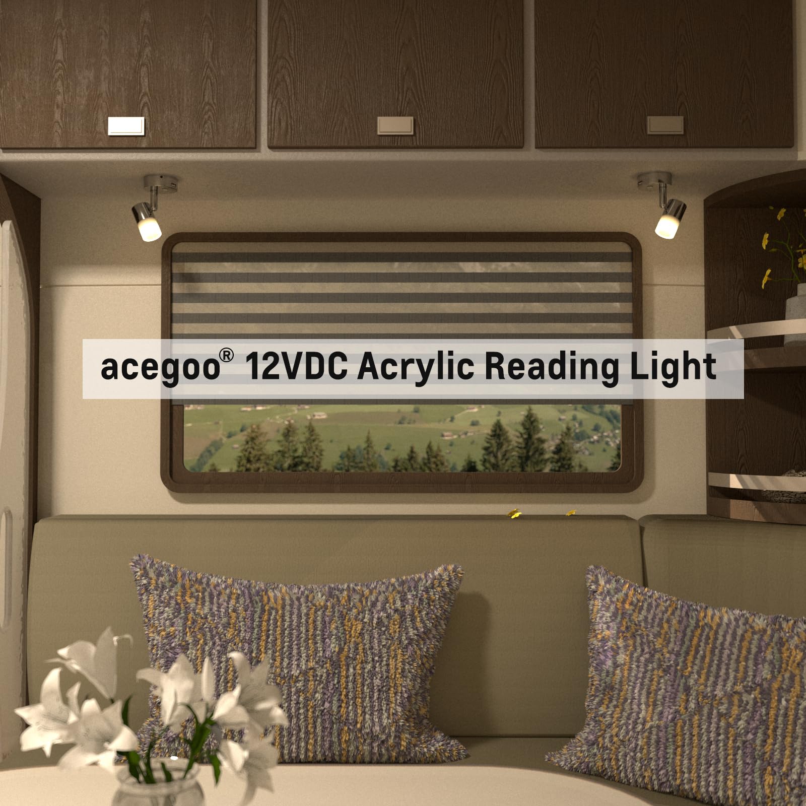 acegoo 12V LED Reading Light, RV Bedside Swivel Wall Lamp with Quick USB Charger, Frosted Acrylic Lampshade & Push Dimmer Switch, Chrome Finish,DC 12-24V Hard-Wired