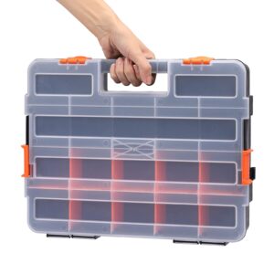 EMENTOL 2PCS Toolbox Organizer Sets, 20 Removable Dividers, Durable Plastic Box, Excellent for Screws, Nuts, Small Parts, 34-Compartment, Black/Orange, 2 Pieces Set