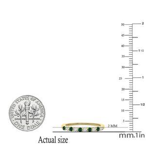 Dazzlingrock Collection Round Lab Created Emerald & Natural Sparkle White Diamond Women Stackable Anniversary Wedding Band, 14K Yellow Gold, Size 6