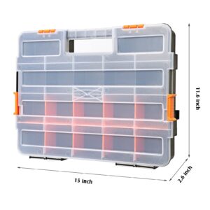 EMENTOL 2PCS Toolbox Organizer Sets, 20 Removable Dividers, Durable Plastic Box, Excellent for Screws, Nuts, Small Parts, 34-Compartment, Black/Orange, 2 Pieces Set