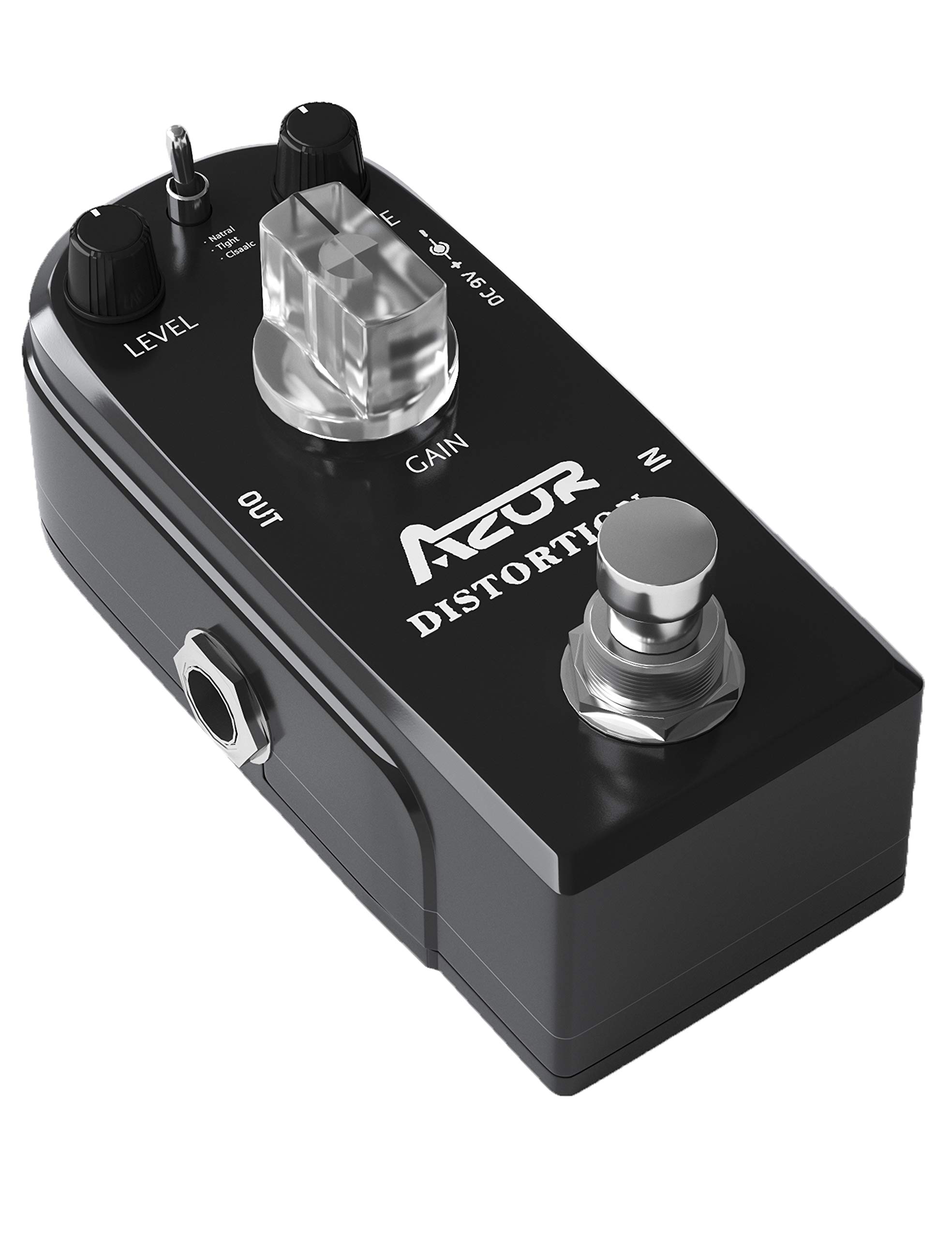 AZOR Pedal Power Adapter with Distortion Guitar Pedal Effect 3 Modes Natural, Tight, Classic with True Bypass Black AP-302