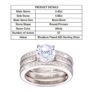 SUNLIAT Engagement Wedding Ring Set for Women,925 Sterling Silver Round Cubic Zirconia Bridal Rings Sets, Wedding Band Promise Rings for Her Simulated Diamond Anniversary Ring