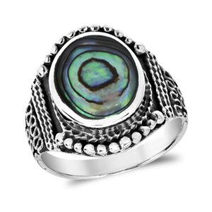 aeravida rainbow abalone shell vintage oval balinese style .925 sterling silver ring. | cute wedding rings for women | casual comfort fit silver rings for women | sterling silver rings sizes (11)