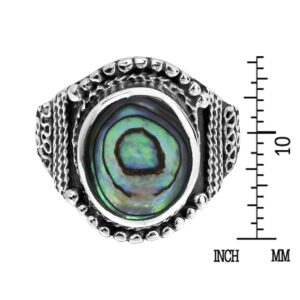 AeraVida Rainbow Abalone Shell Vintage Oval Balinese Style .925 Sterling Silver Ring. | Cute Wedding Rings For Women | Casual Comfort Fit Silver Rings for Women | Sterling Silver Rings Sizes (11)