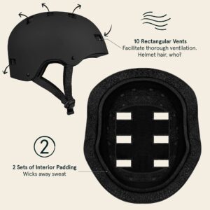 Retrospec Dakota Bicycle / Skateboard Helmet for Adults - Commuter, Bike, Skate, Scooter, Longboard & Incline Skating - Highly Protective & Premium Ventilation-Medium- Matte Black