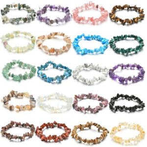 jewdreamer 20pcs natural gemstone bracelets chakra crystal irregular chips beads stretch bracelets for women align chakras/conquer fear/increase communication reiki