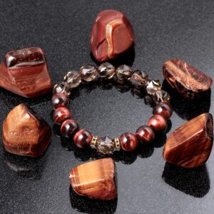 Jewever Natural Smoky Quartz Crystals with Red Tiger Eye Bracelets for Men Women Amulet Energy Healing Bring Wealth Prosperity Lucky Beads Jewelry Gifts Unisex