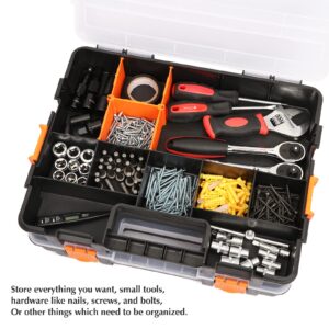 EMENTOL 2PCS Toolbox Organizer Sets, 20 Removable Dividers, Durable Plastic Box, Excellent for Screws, Nuts, Small Parts, 34-Compartment, Black/Orange, 2 Pieces Set