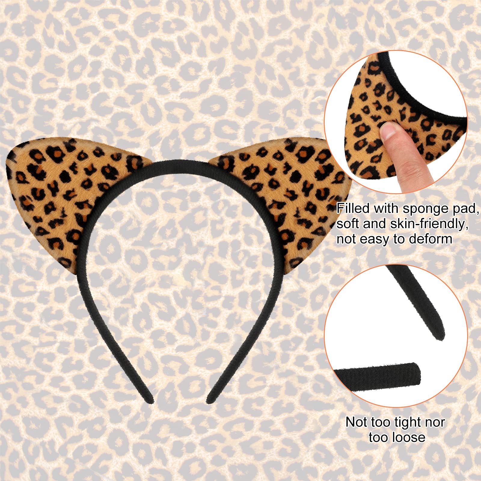 WILLBOND 12 Pieces Cheetah Ears Headband for Women Leopard Cat Ears Headband Holiday Party Supplies(Assorted Animal Series)