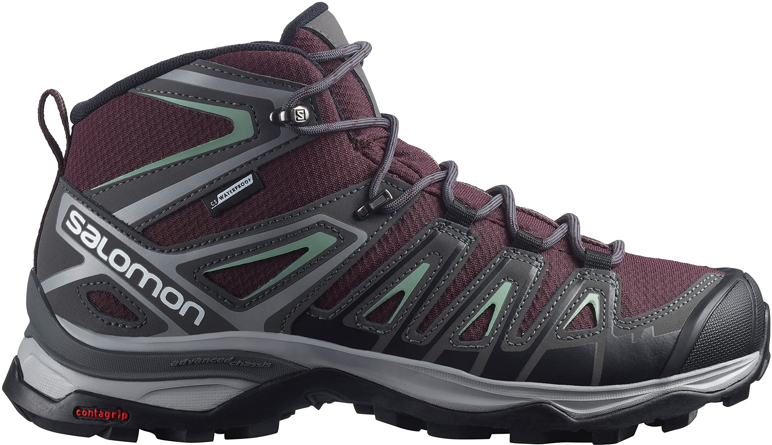 Salomon X Ultra Pioneer MID CLIMASALOMON Waterproof Hiking Boots for Women Trail Running Shoe, Wine Tasting/Magnet/Granite Green, 5