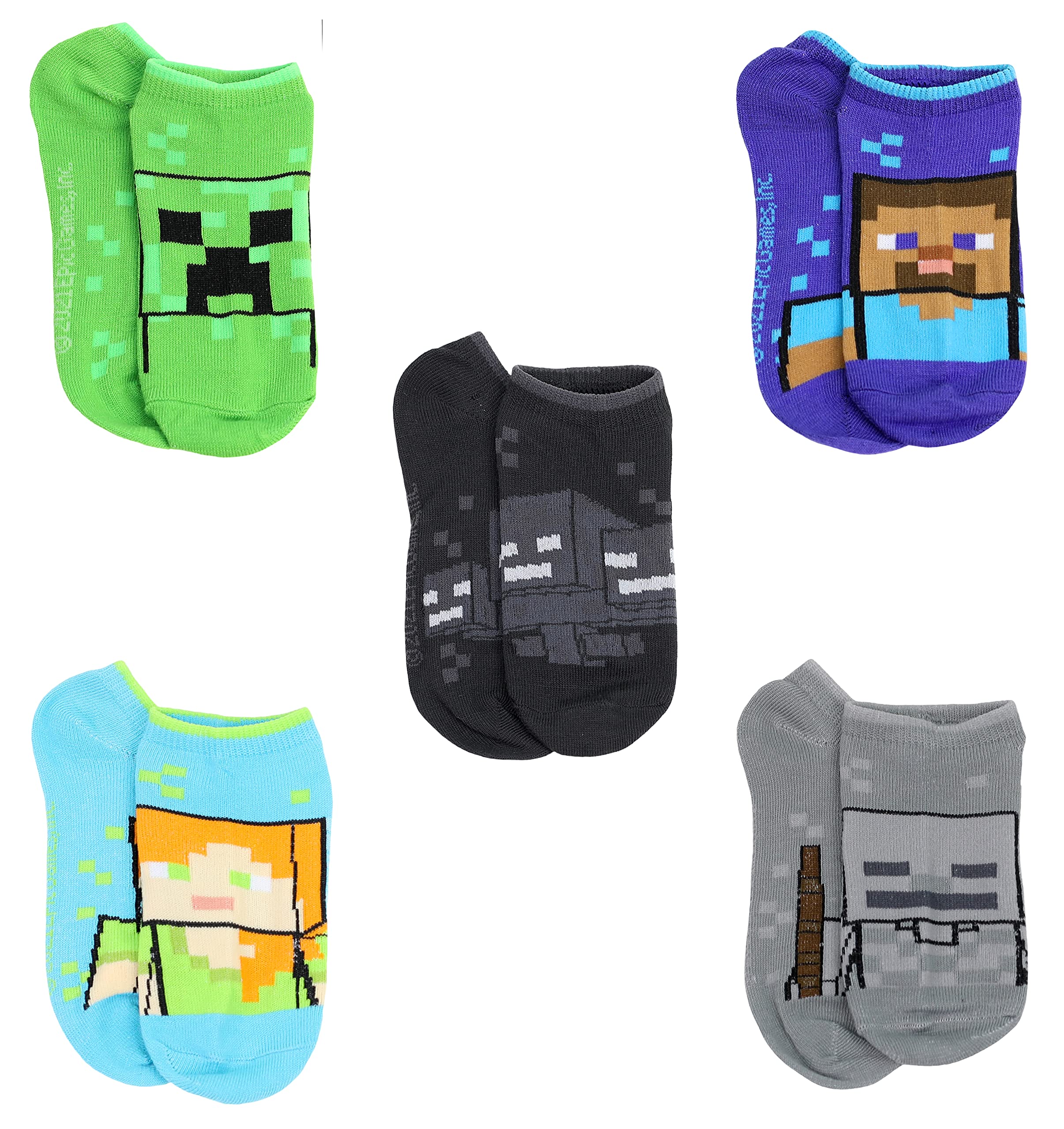 Minecraft Boys' Low Cut Socks, 6 Pair Pack, Green, Medium