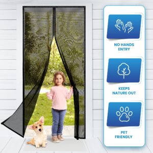 FLUX Heavy Duty Fiberglass Magnetic Screen Door - Durable Upgraded Mesh, Fits 38" x 82" Doors, Easy Install, Auto-Closing, Pet-Friendly, Bug Barrier, Hands-Free, Patio Screen Mesh for Door