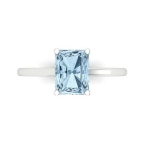 Clara Pucci 2.1 ct Emerald Cut Custom Engraving Aquamarine 4-Prong Classic Designer Solitaire Statement Ring 18K White Gold Size 7