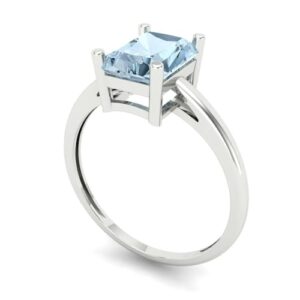 Clara Pucci 2.1 ct Emerald Cut Custom Engraving Aquamarine 4-Prong Classic Designer Solitaire Statement Ring 18K White Gold Size 7