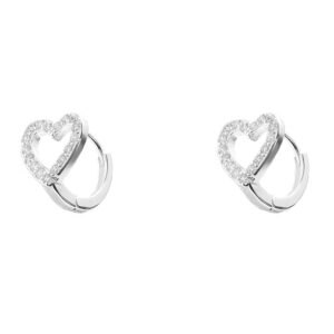 CZ Heart Shaped Small Hoop Cartilage Earrings for Women 925 Sterling Silver Pink Cubic Zirconia Hypoallergenic Tiny Hollow Love Huggie Hoops Dainty Birthday Wedding Christmas Holiday Jewelry Gifts (Silver Plated Clear CZ)