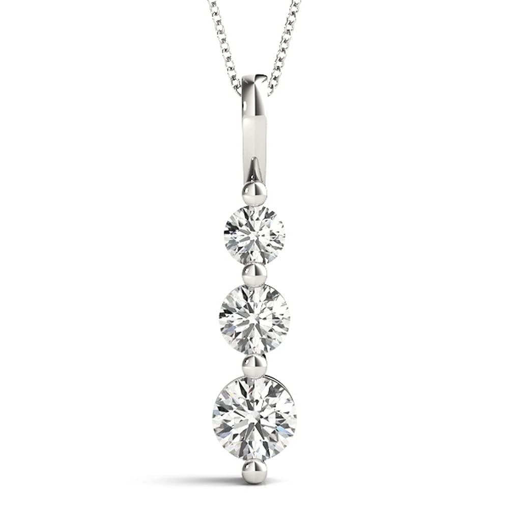 Houston Diamond District 1 Carat Classic Snowman 14K White Gold 3 Stone Diamond Pendant Necklace Basic Collection (L-M Color I1 Clarity) + 16" Silver Chain