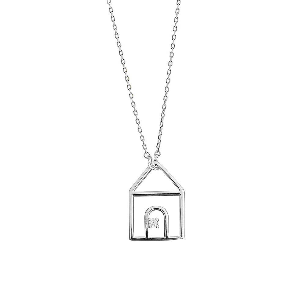 Cute House Pendant Necklace for Women Girls 925 Sterling Silver Cubic Zirconia Charm Home Warm Family Adjustable Choker Chain Hypoallergenic Delicate Lucky Birthday Promise Christmas Jewelry Gift