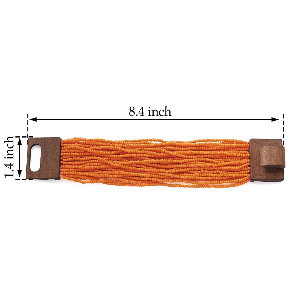 Coiris Multi Layers Seed Beads Wide Bangle Strand Bracelet for Women（BR1167-Orange）