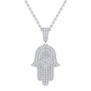 Hamsa Hand Pendant Round Brilliant Diamond Necklace for Men/Women 18K White Gold 2.00 carat (G,VS1)