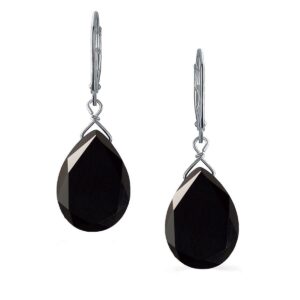 jewelrygift black color 925 sterling silver natural black onyx teardrop pear shaped drop dangle leverback earrings for women