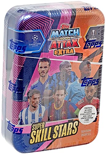 Match Attax 2020 2021 Topps Champions League Soccer Sealed Extra Edition Super Skill Stars Mega Collectors Tin with a Limited Edition Gold Card and 15 Exclusive Cards