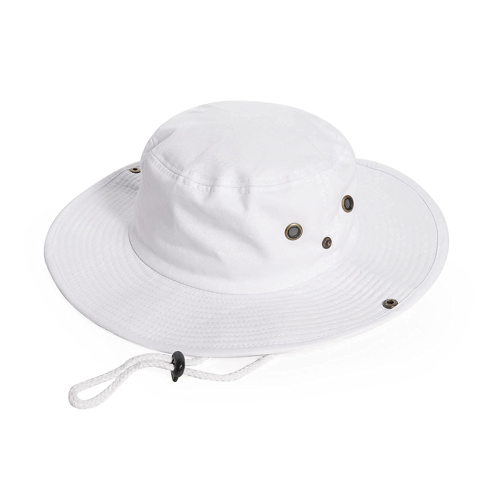 Cotton Sun Hat for Men and Women Wide Brim Foldable Sun Boonie Hunting Fishing Safari Bucket Hat(7 1/2 Size) White